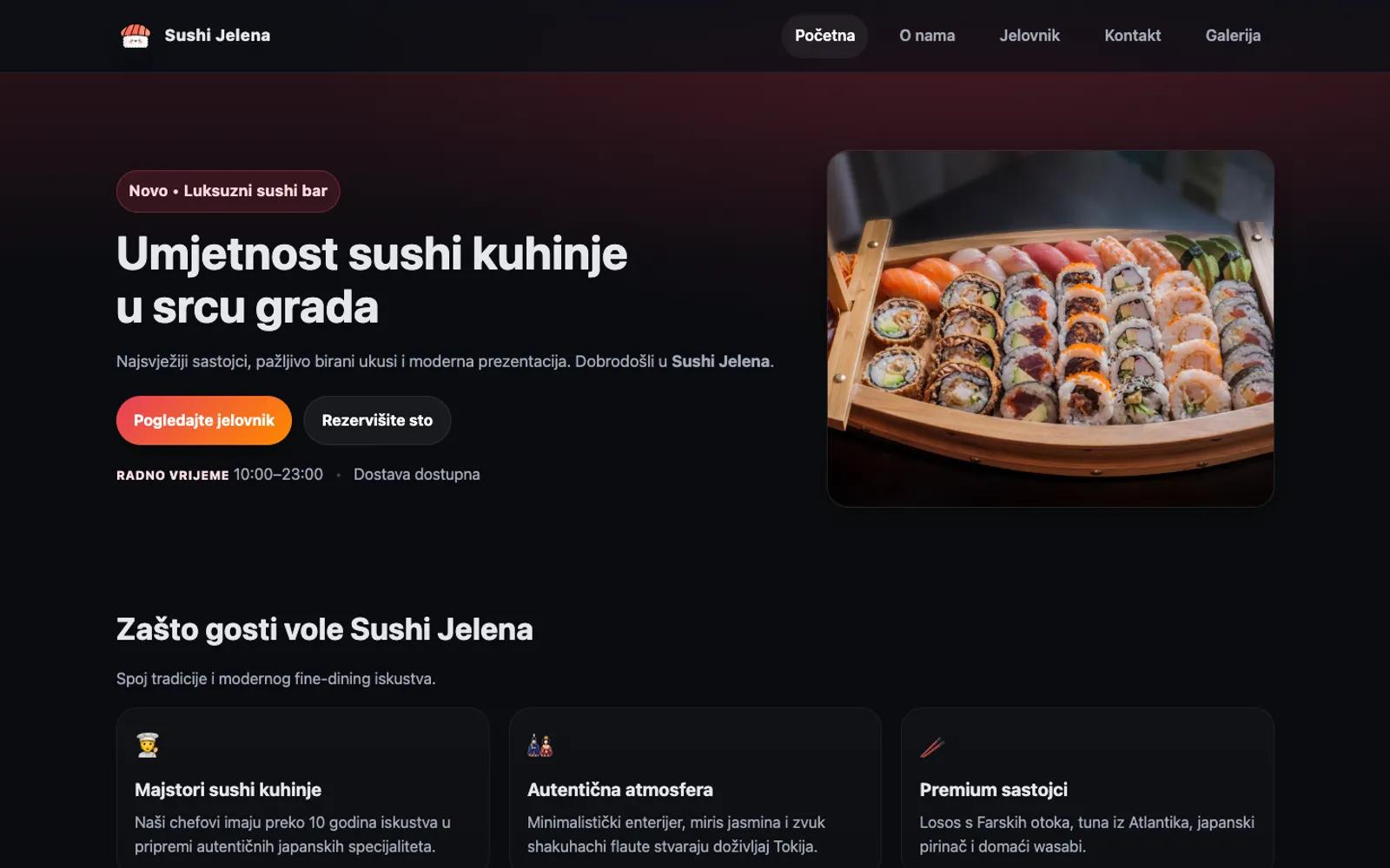 Snimak sajta: Sushi Jelena